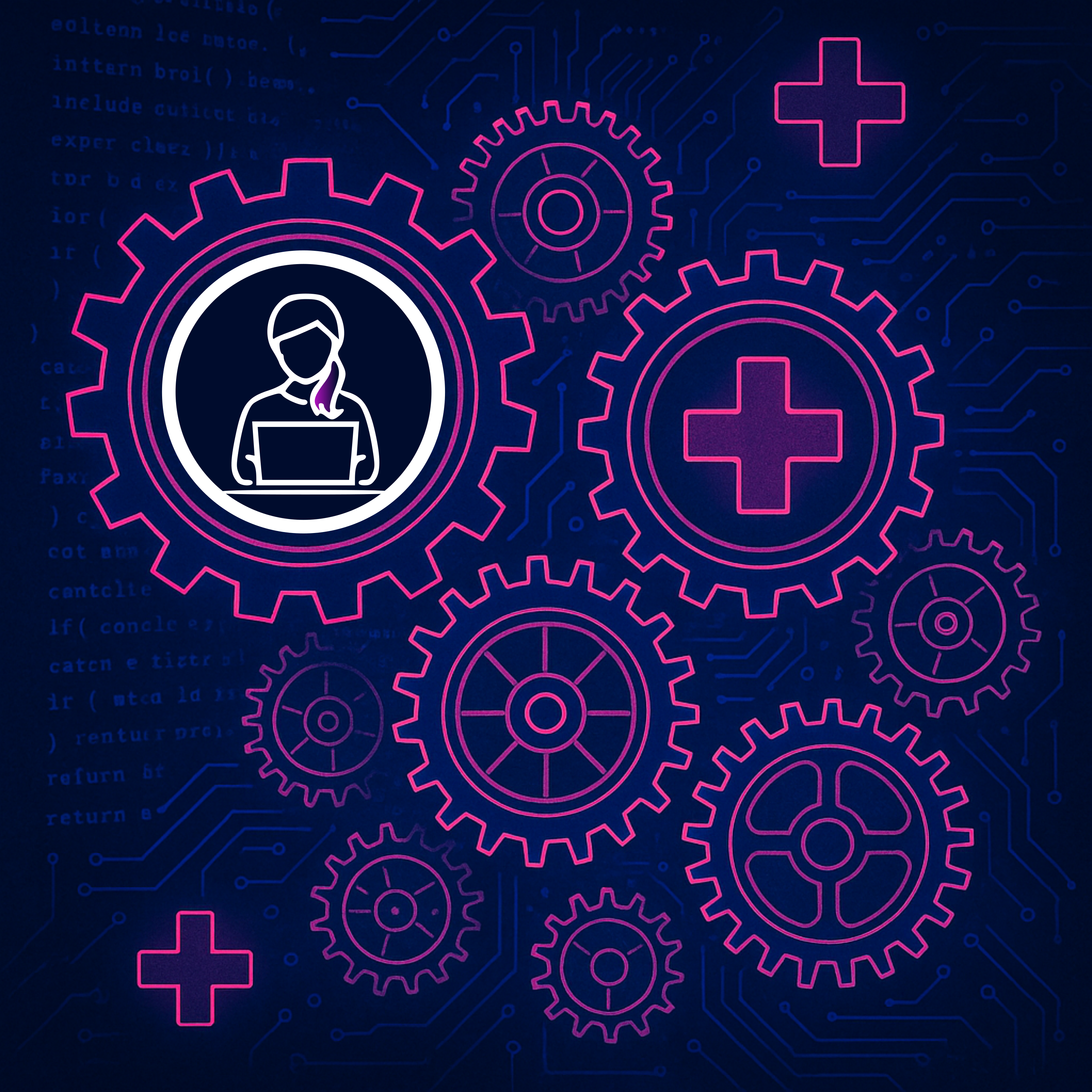 Cartoon image of woman typing at laptop