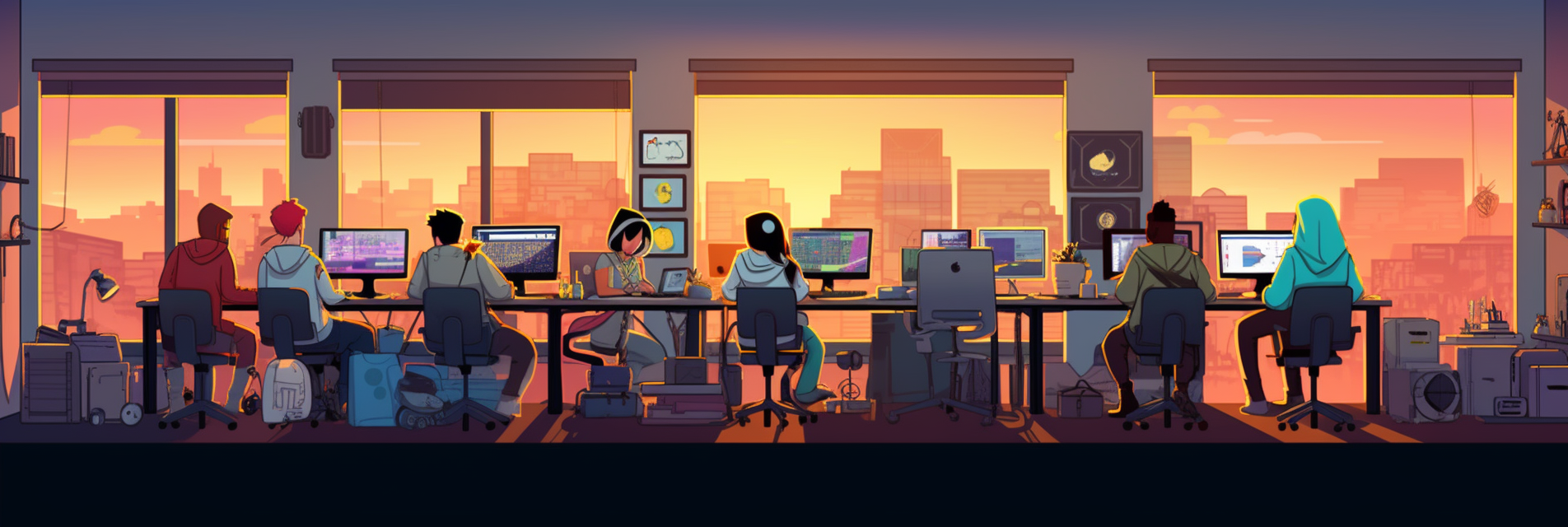 Group of students working in a computer lab